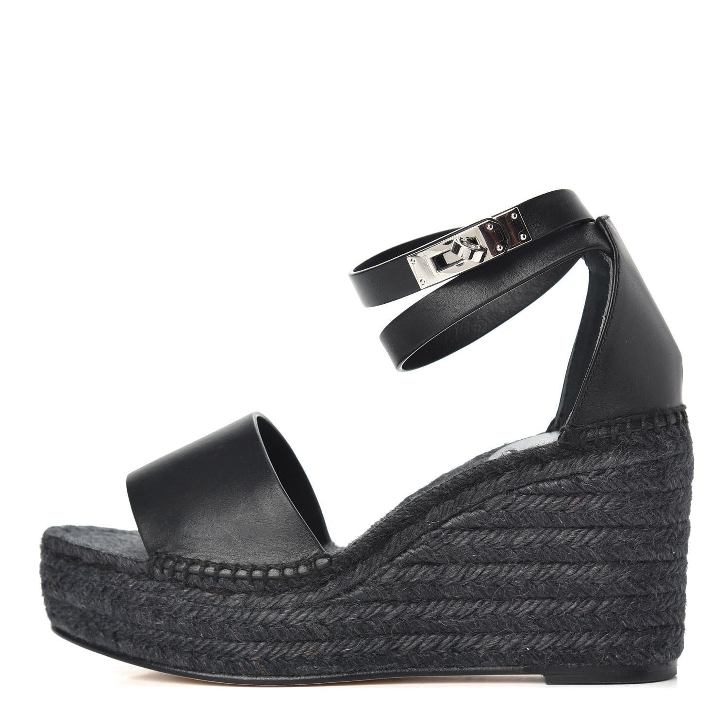 Hermes Calfskin Tipoli Espadrille Wedges 38 Black 1 of 7
