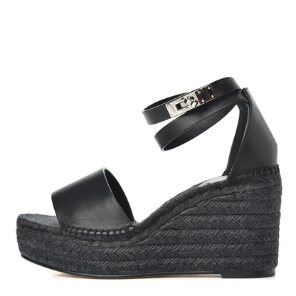 Hermes Calfskin Tipoli Espadrille Wedges 38 Black 1 of 7