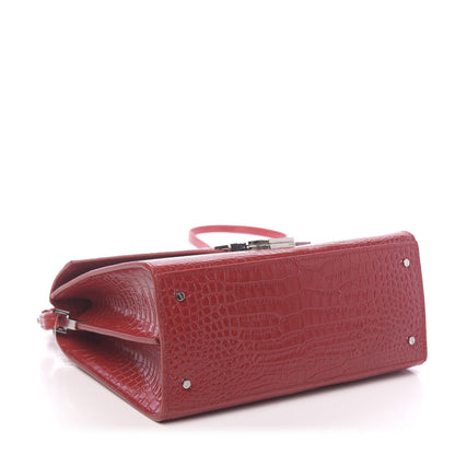 Saint Laurent Calfskin Crocodile Embossed Medium Classic Monogram Cassandra Top Handle Red 7 of 12