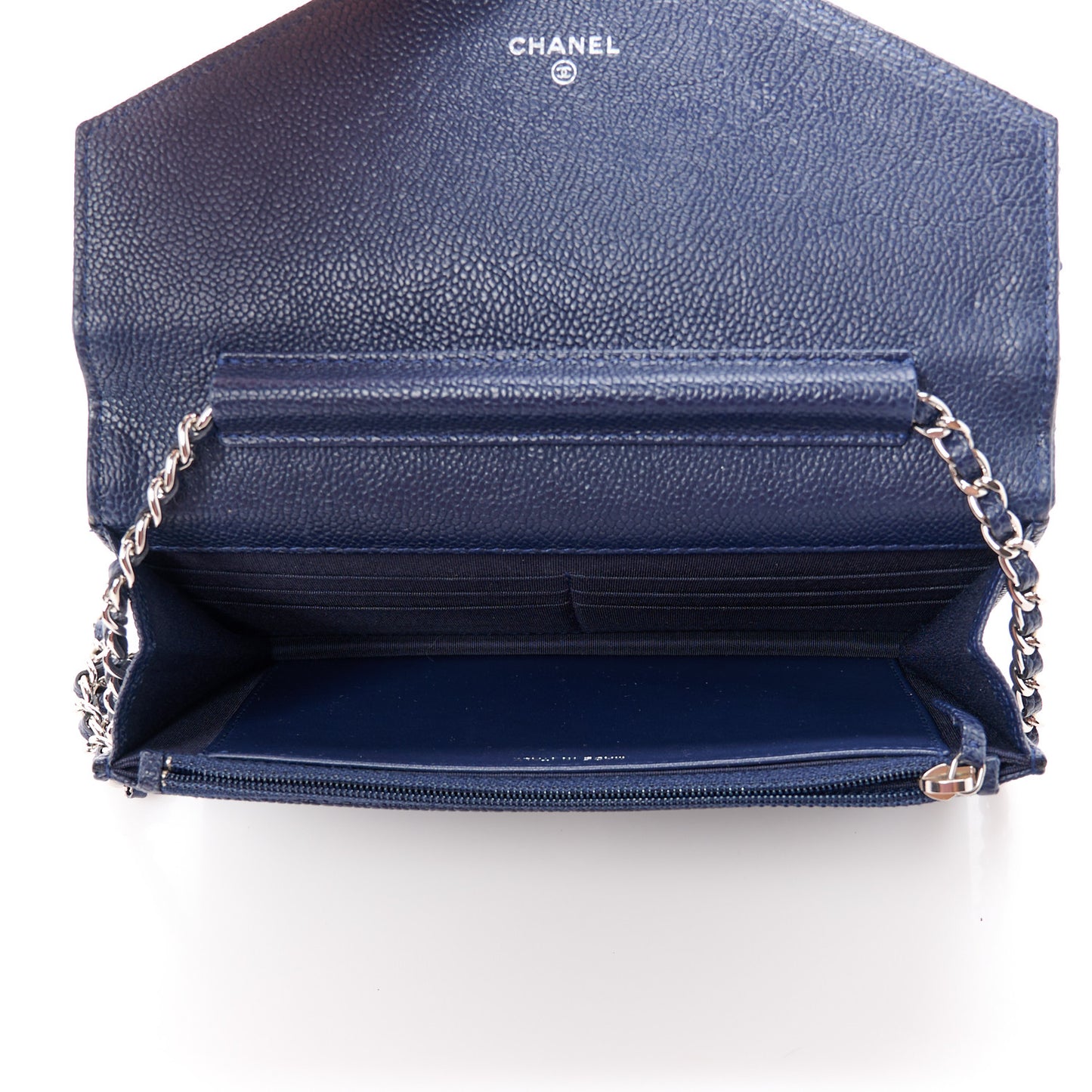 Goatskin Chevron Quilted Statement Wallet On Chain WOC Navy
