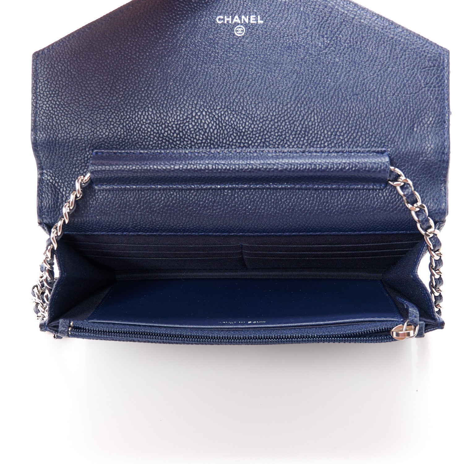 Chanel Goatskin Chevron Quilted Statement Wallet On Chain WOC Navy 5 of 13