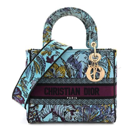Christian Dior Canvas Toile de Jouy Voyage Embroidered Medium Lady D-Lite Celestial Blue 1 of 12