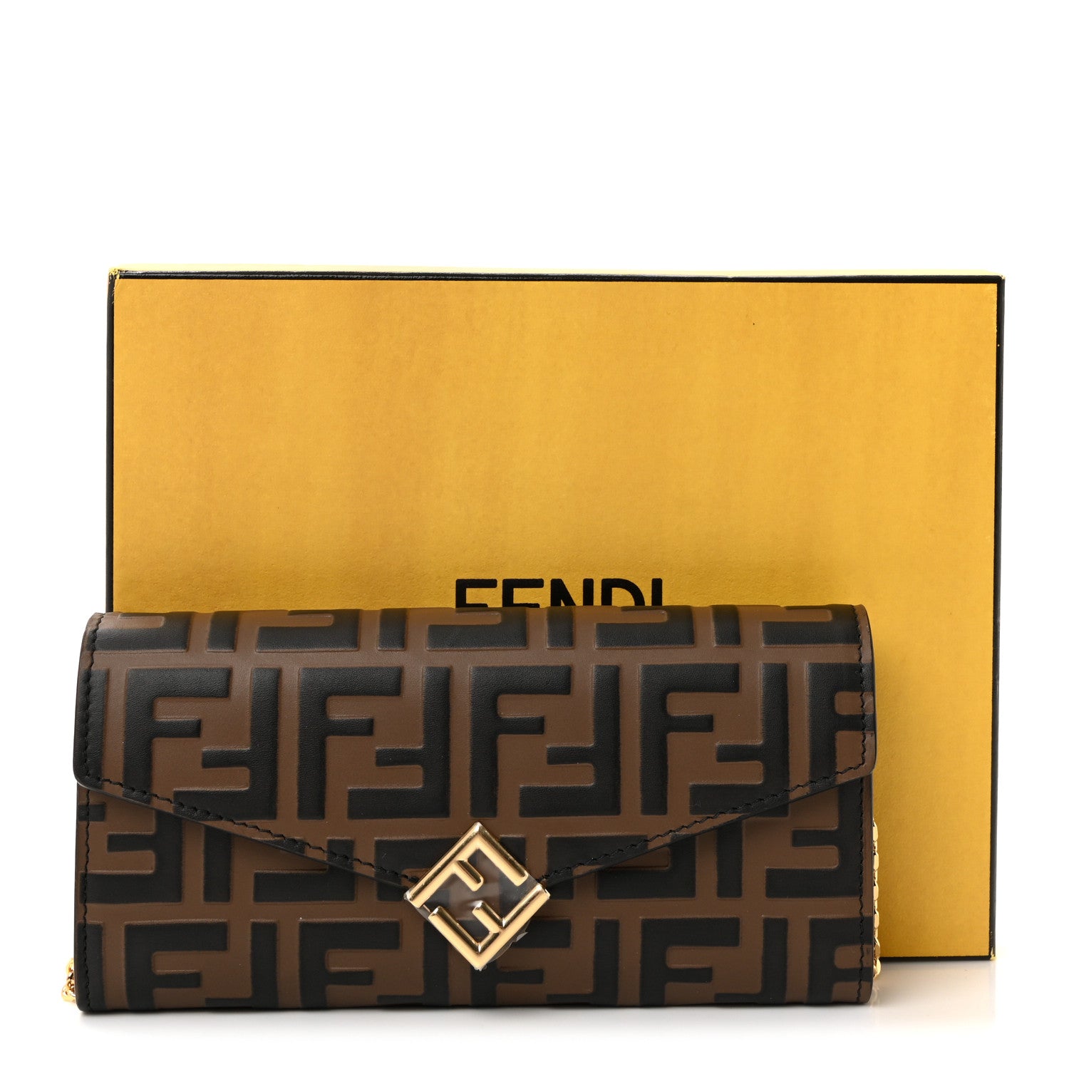 Fendi Vitello Soft F is Fendi Bi-Color FF 1974 Embossed Continental Envelope Wallet On Chain Maya Black 11 of 11