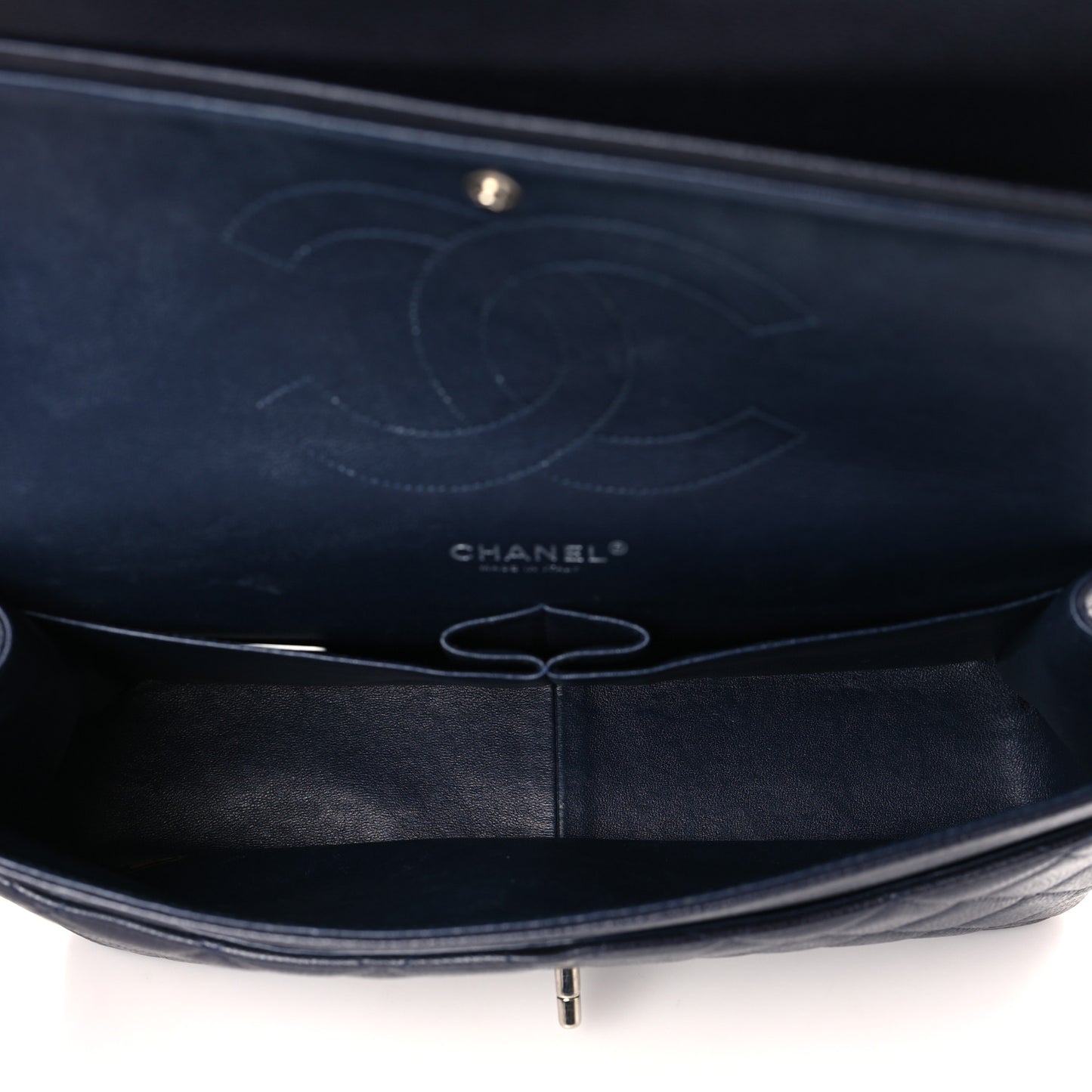 Caviar Quilted Jumbo Double Flap Navy Blue