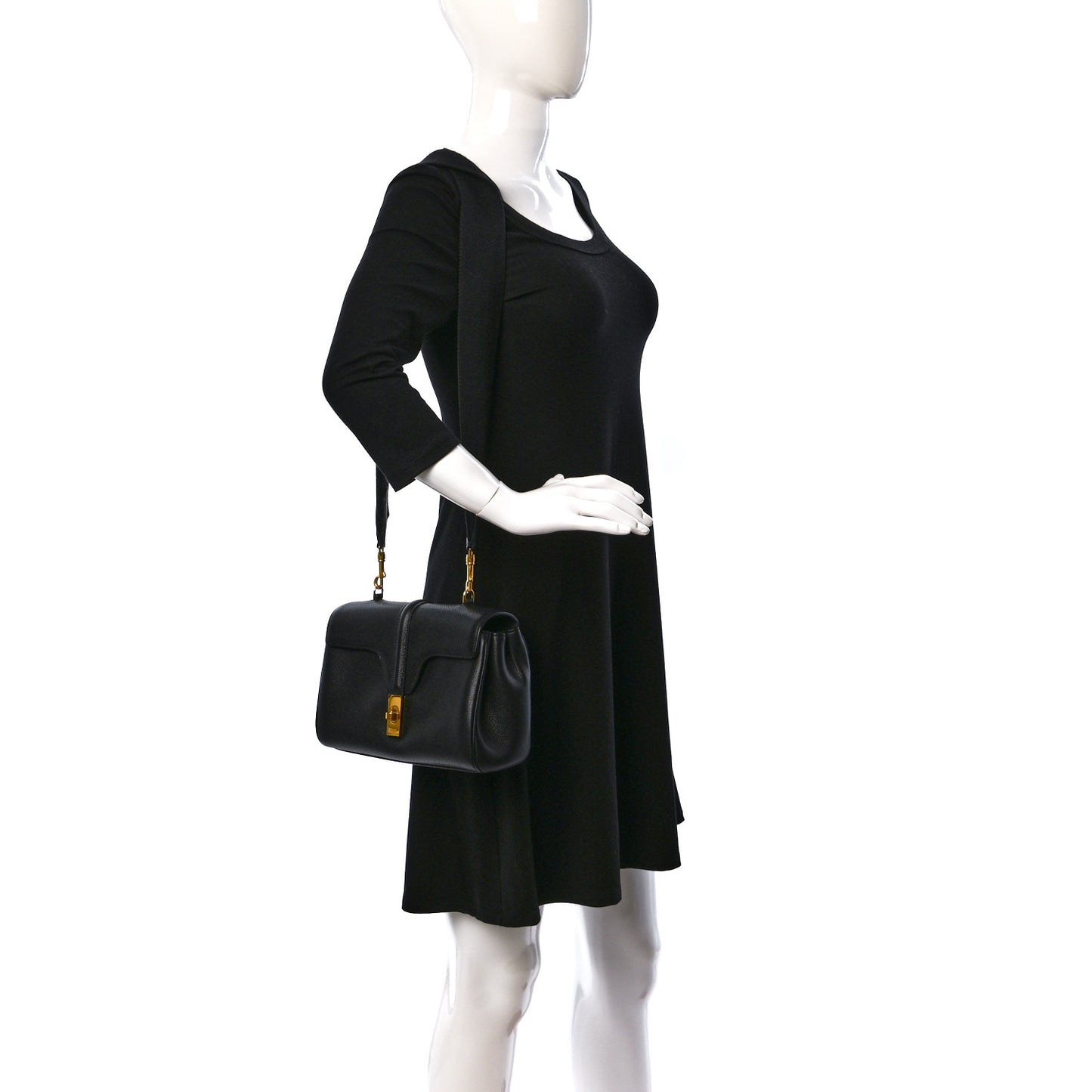 Grained Calfskin Teen Soft 16 Shoulder Bag Black