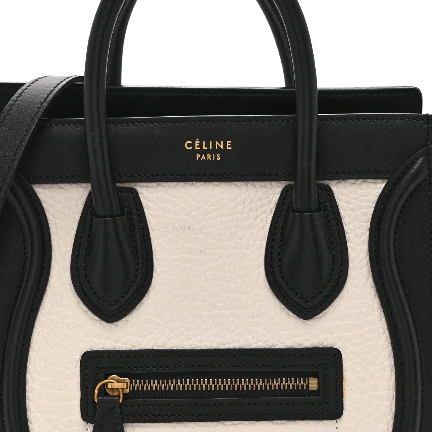 Celine Elephant Calfskin Nano Tri-Color Luggage  White Black Sand 8 of 10