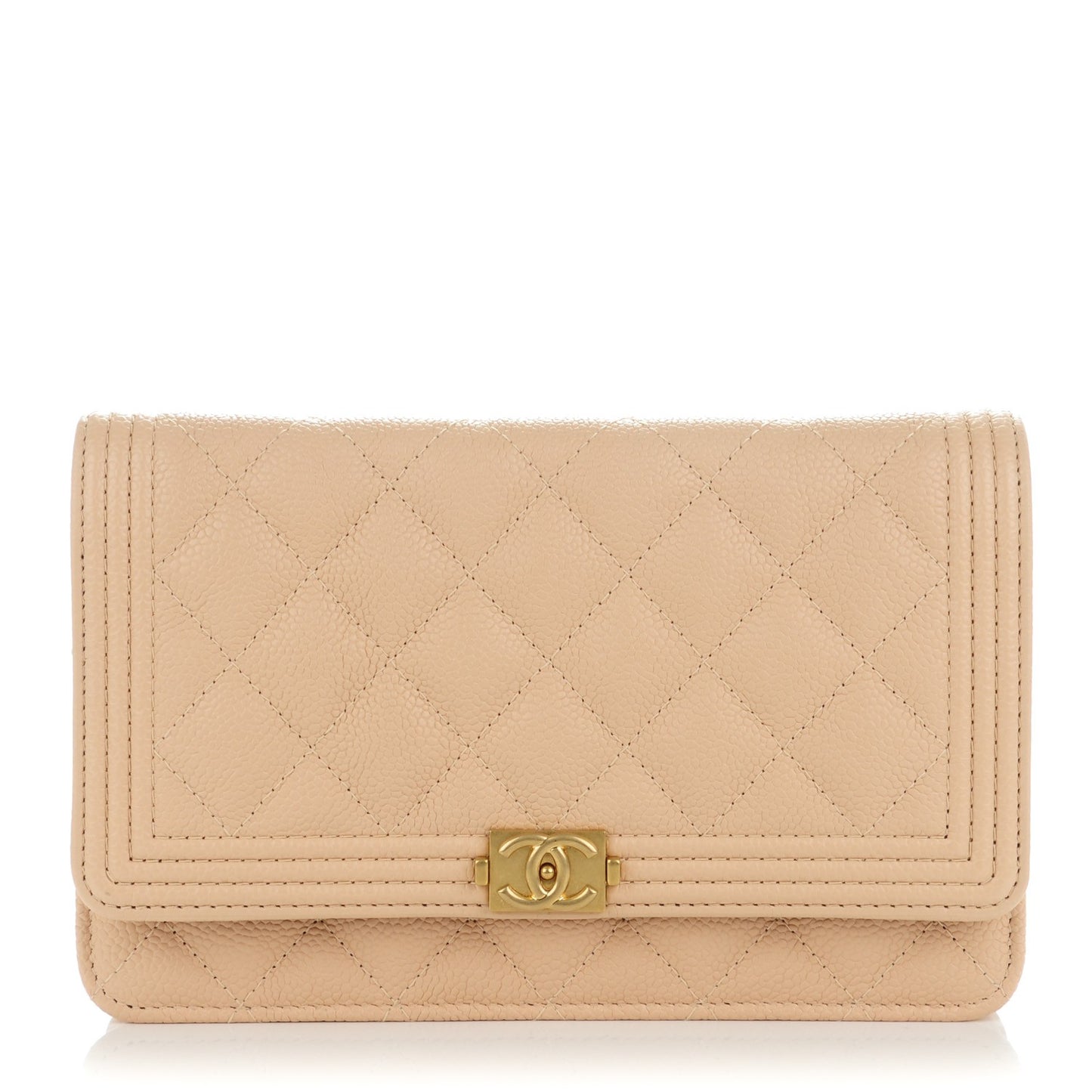 Caviar Quilted Boy Wallet On Chain WOC Beige Clair