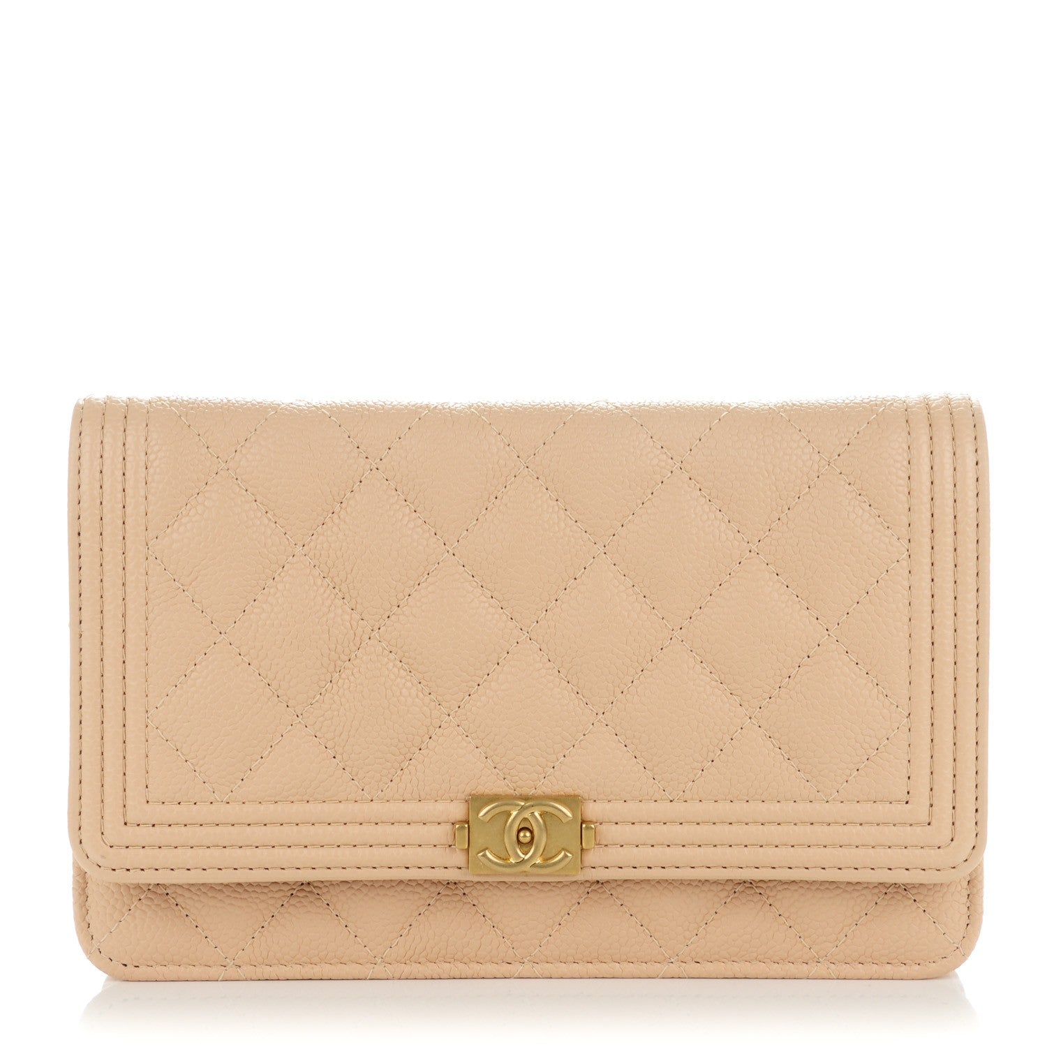 Chanel Caviar Quilted Boy Wallet On Chain WOC Beige Clair 1 of 8