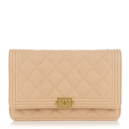 Chanel Caviar Quilted Boy Wallet On Chain WOC Beige Clair 1 of 8