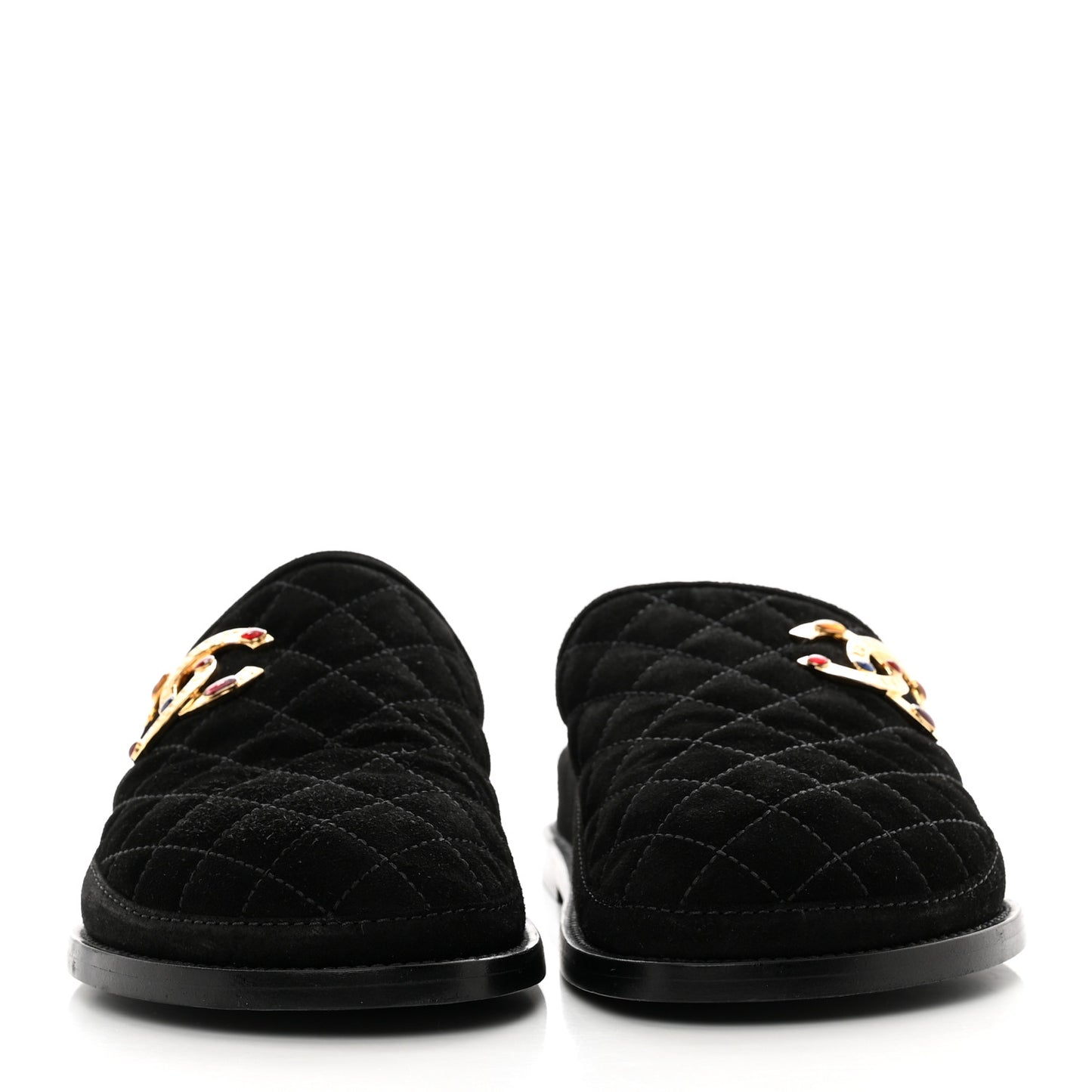 Calfskin Hair Suede Shearling CC Mules 37.5 Black