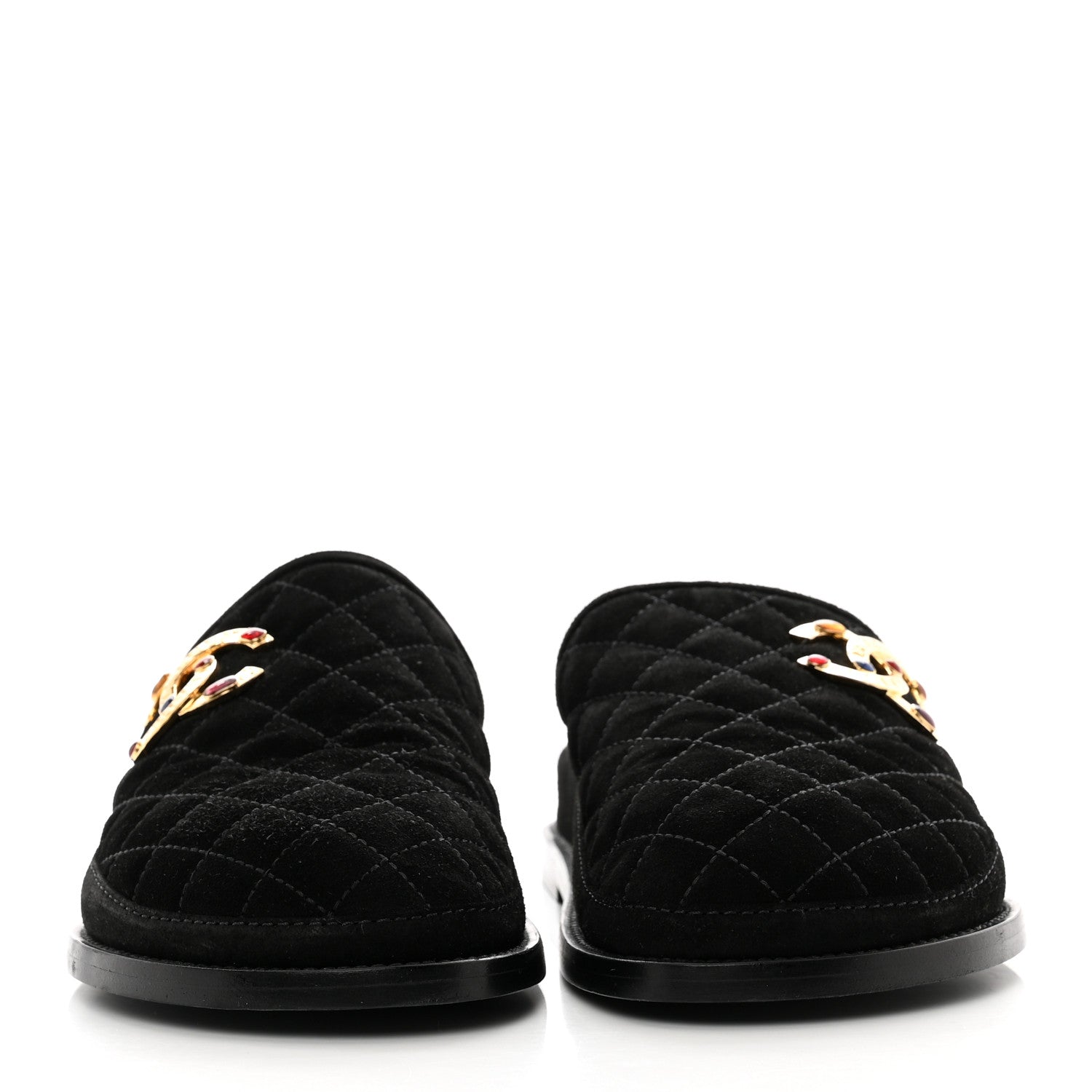 Chanel Calfskin Hair Suede Shearling CC Mules 37.5 Black 2 of 8