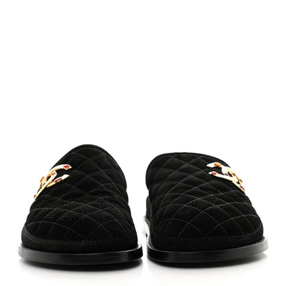 Chanel Calfskin Hair Suede Shearling CC Mules 37.5 Black 2 of 8