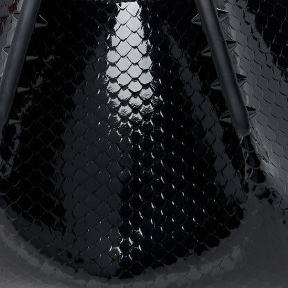 Christian Louboutin Patent Snakeskin Embossed Spiked Mini Cabarock Shopper Tote Black 7 of 10
