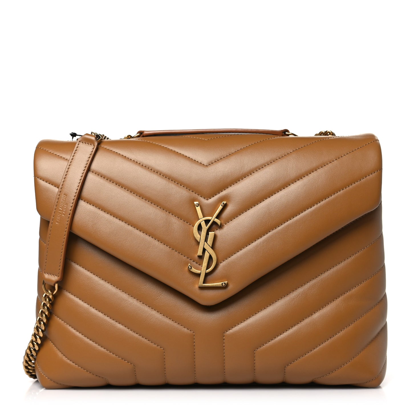 Calfskin Y Quilted Monogram Medium Loulou Chain Satchel Dark Natural