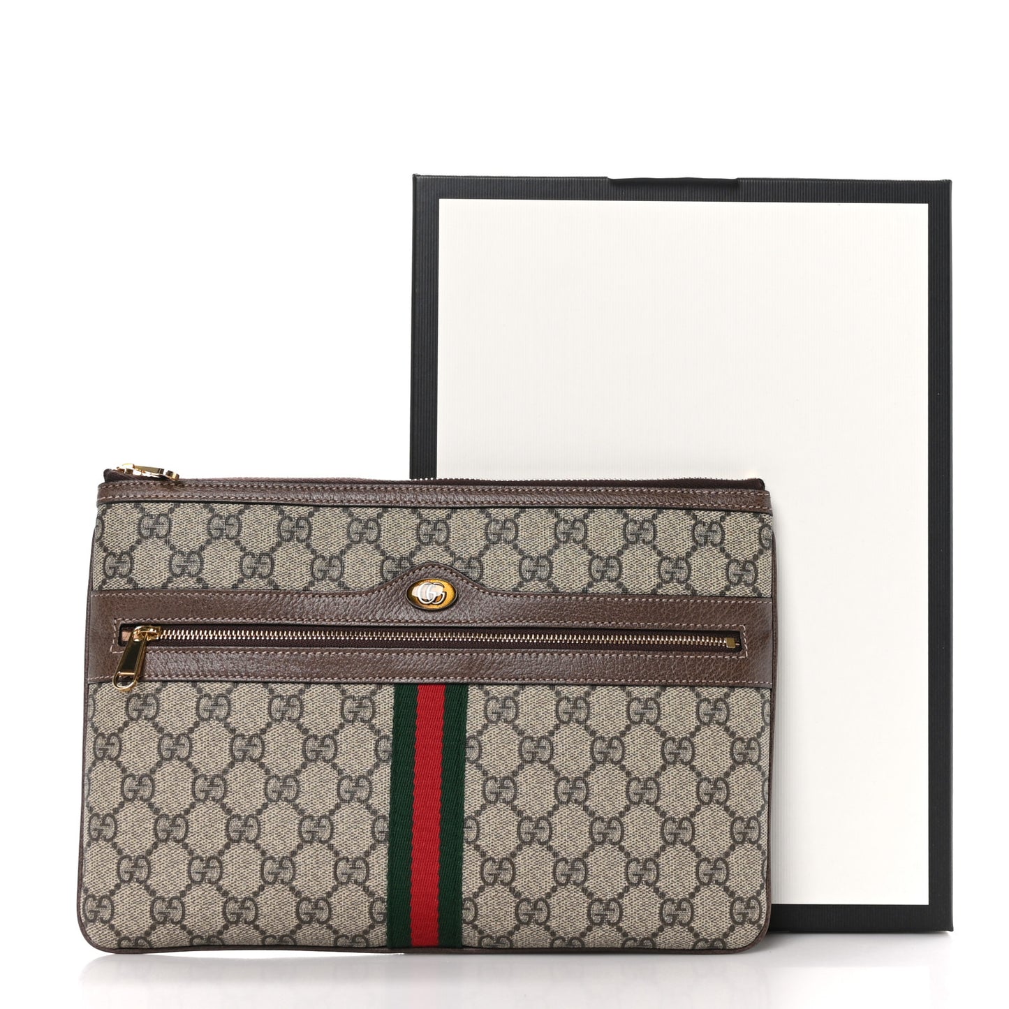 GG Supreme Monogram Large Ophidia Pouch Clutch Brown