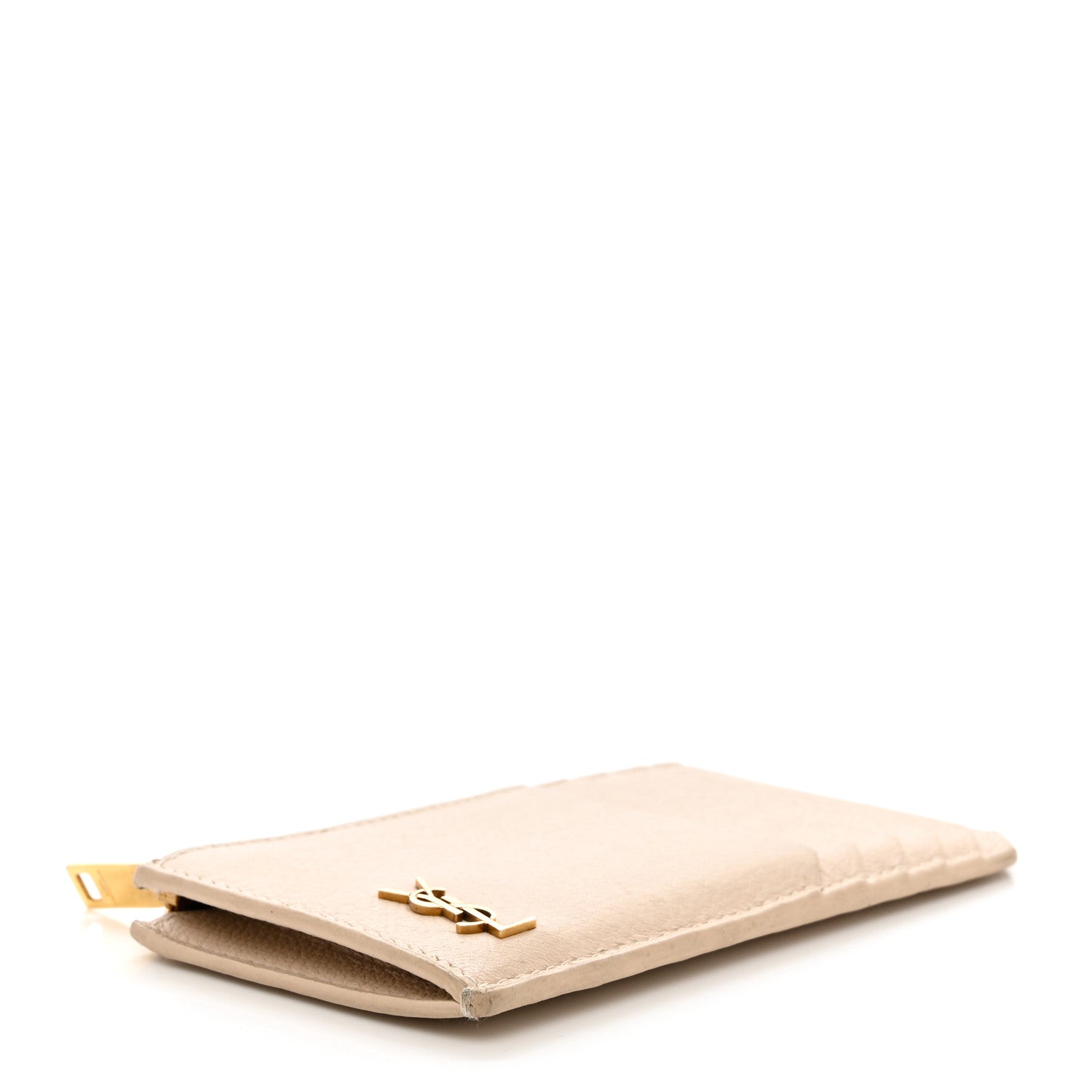 Saint Laurent Grained Calfskin Monogram 5 Fragments Zip Pouch Card Holder Beige 4 of 13