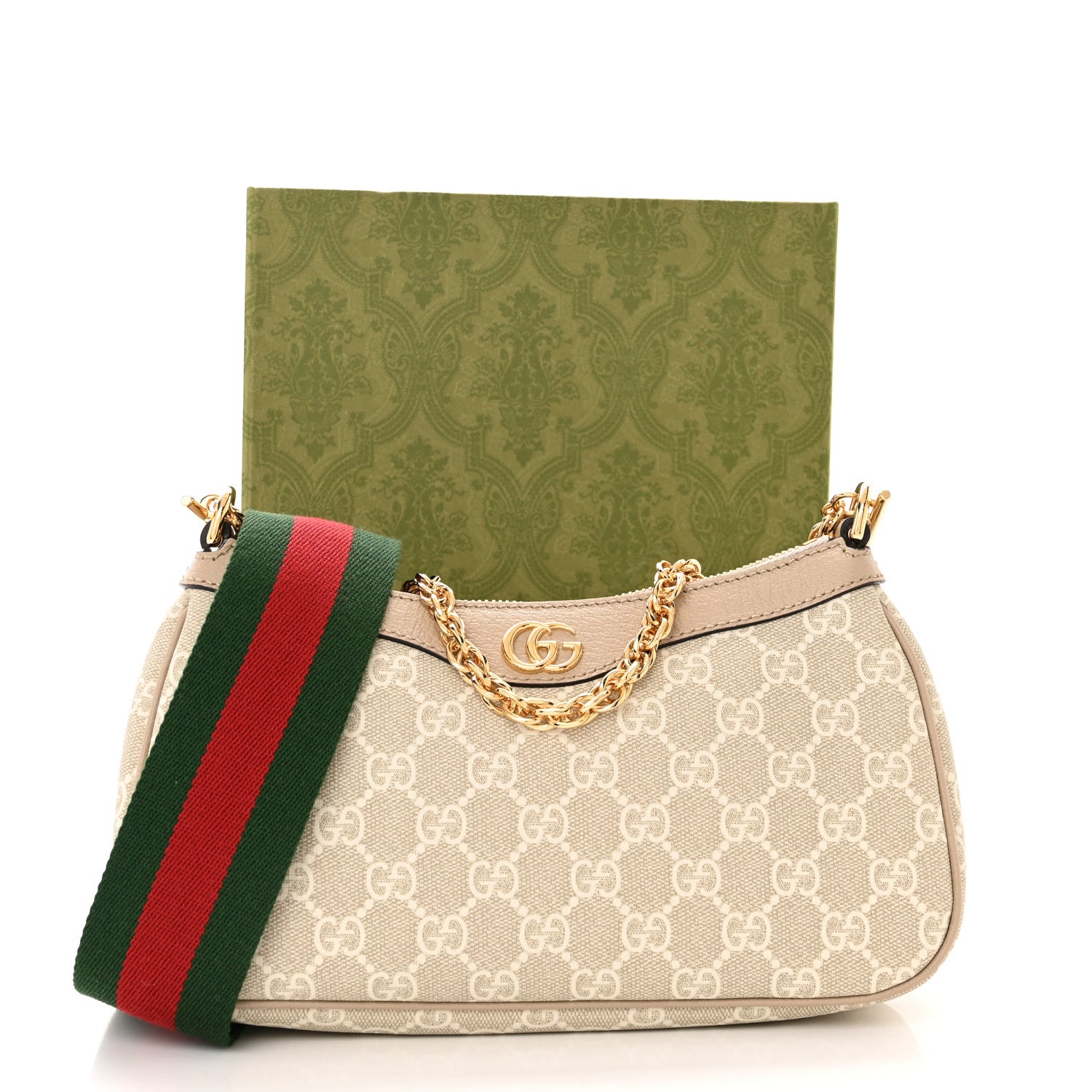 Gucci GG Supreme Monogram Textured Dollar Calfskin Web Small Ophidia GG Handbag Beige Mystic White Oatmeal 11 of 11