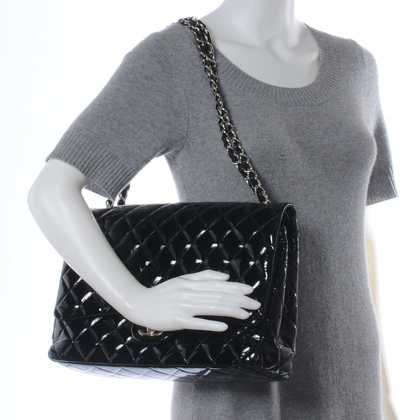 Patent Quilted Maxi Double Flap Black