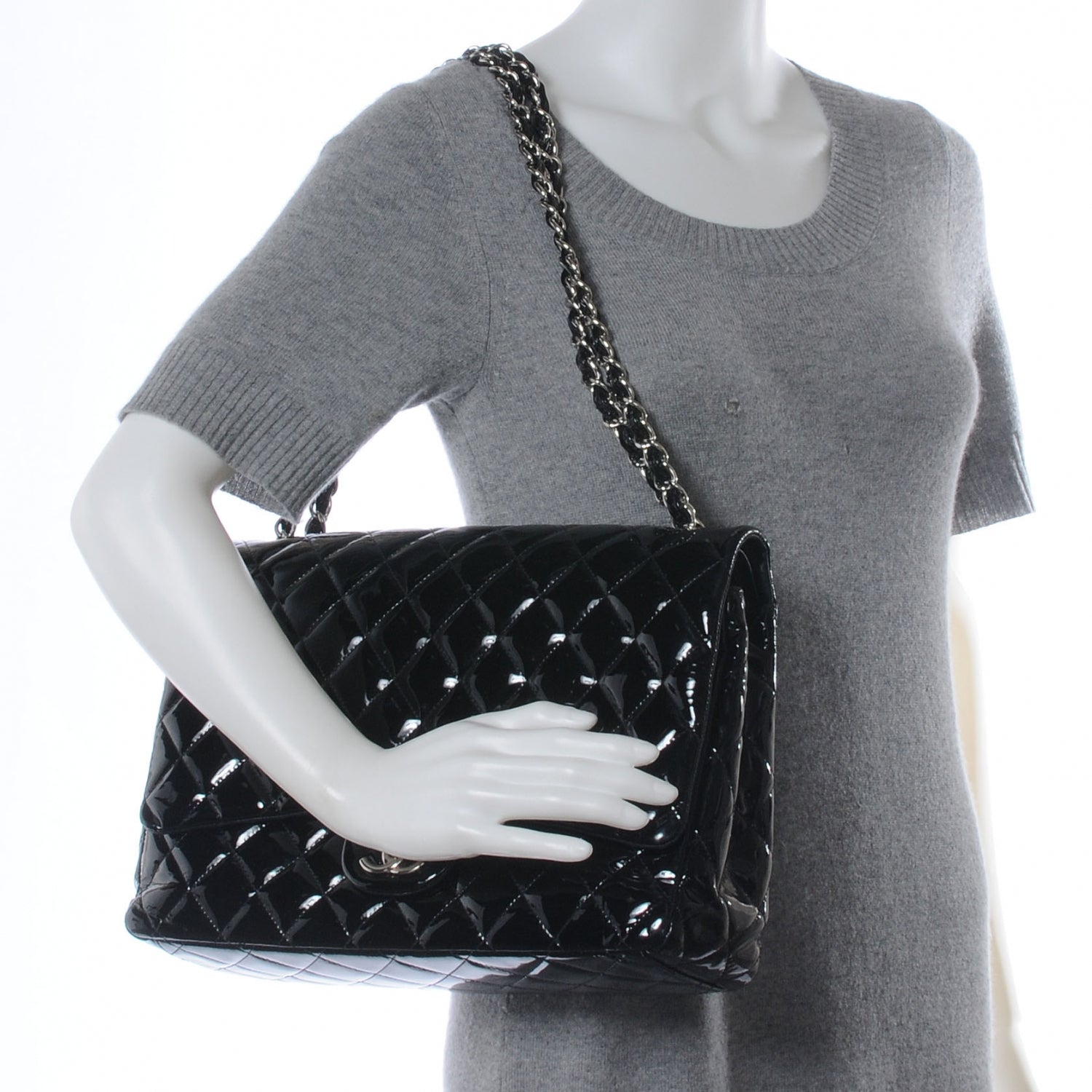 Chanel Patent Quilted Maxi Double Flap Black 2 of 7