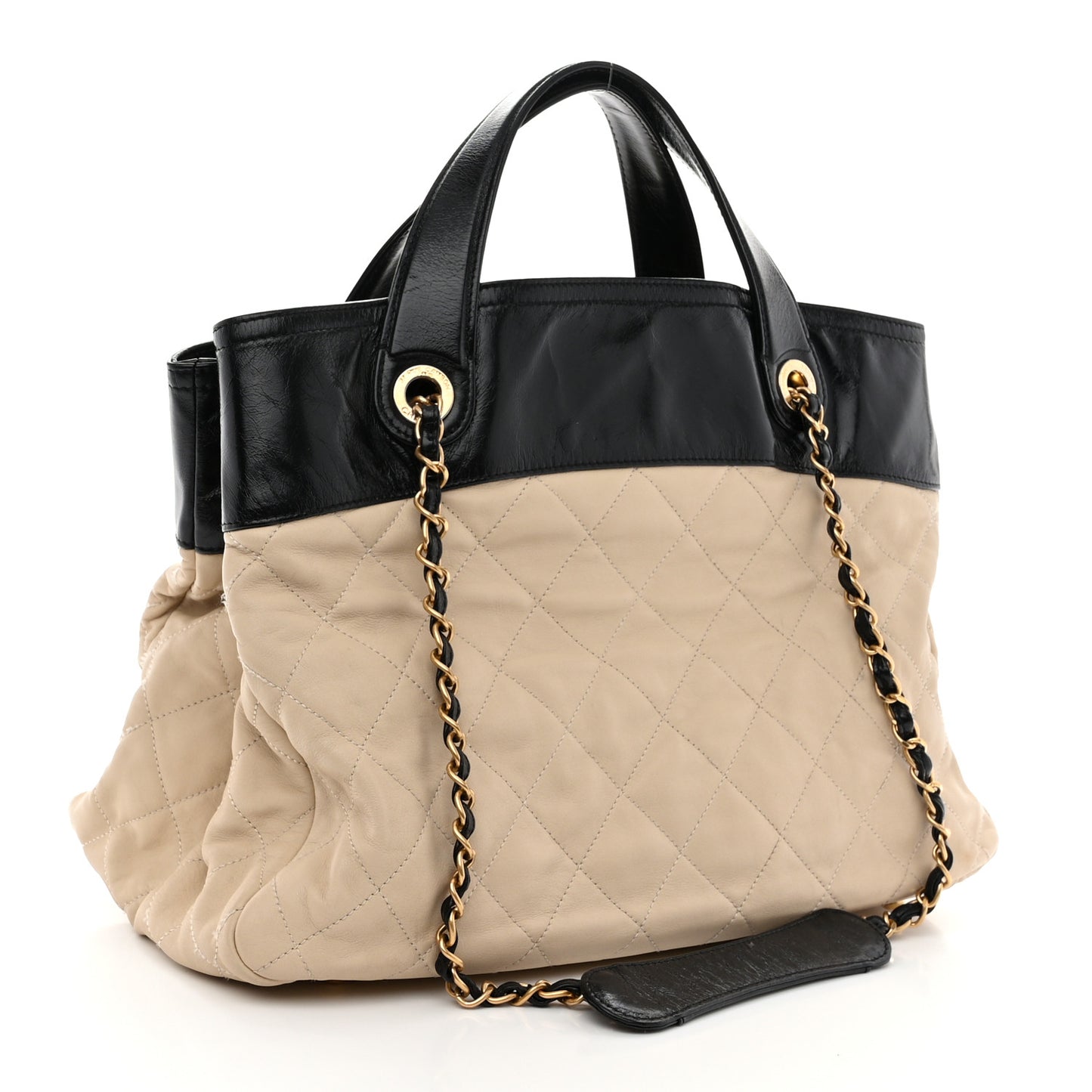 Calfskin Quilted In The Mix Shopping Tote Beige Black