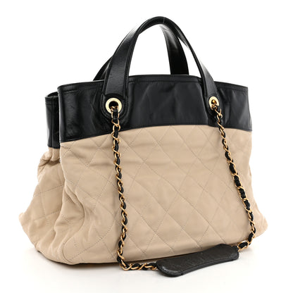 Chanel Calfskin Quilted In The Mix Shopping Tote Beige Black 3 of 14