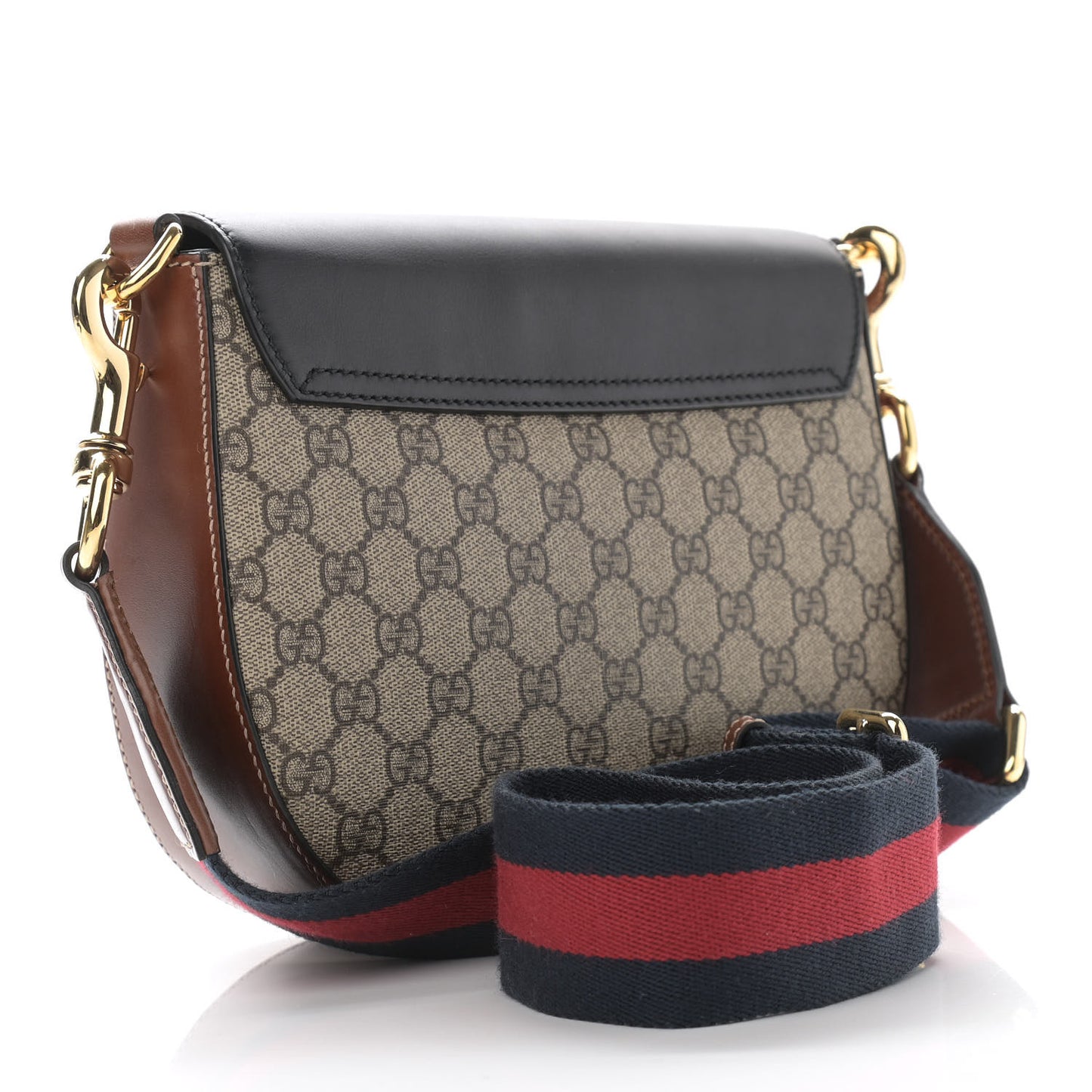 GG Supreme Monogram Web Medium Padlock Messenger Shoulder Bag Black