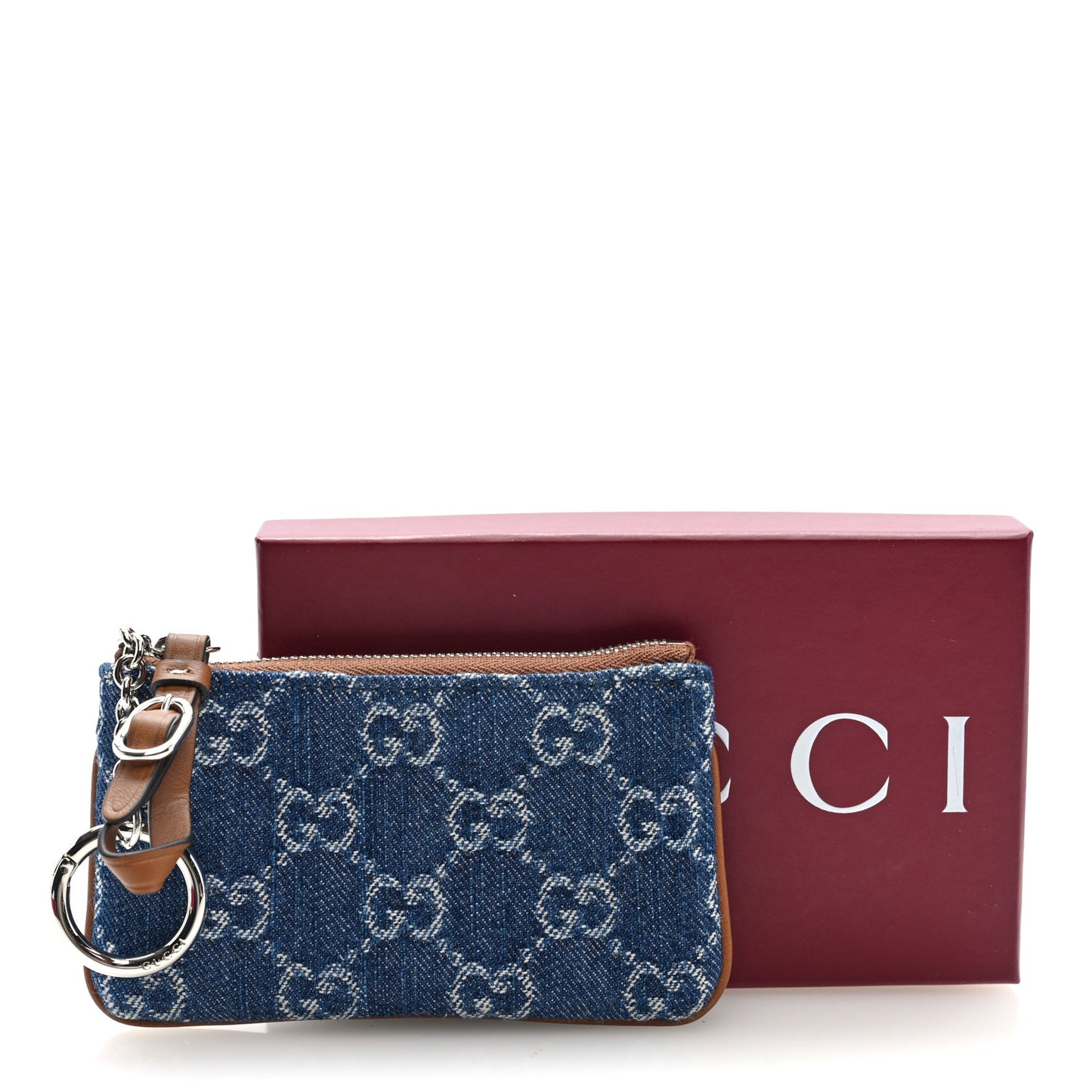 New Denim GG Monogram Selleria Key Case Blue