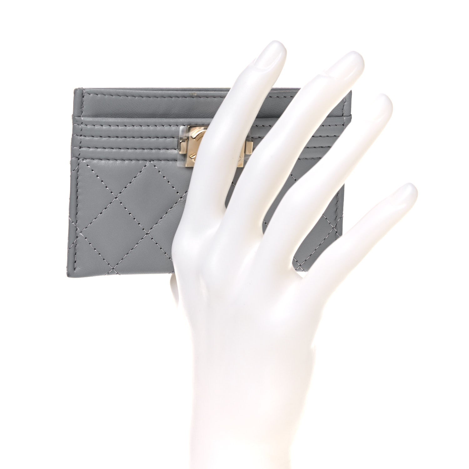 Chanel Lambskin Quilted Boy Card Holder Grey 2 of 12