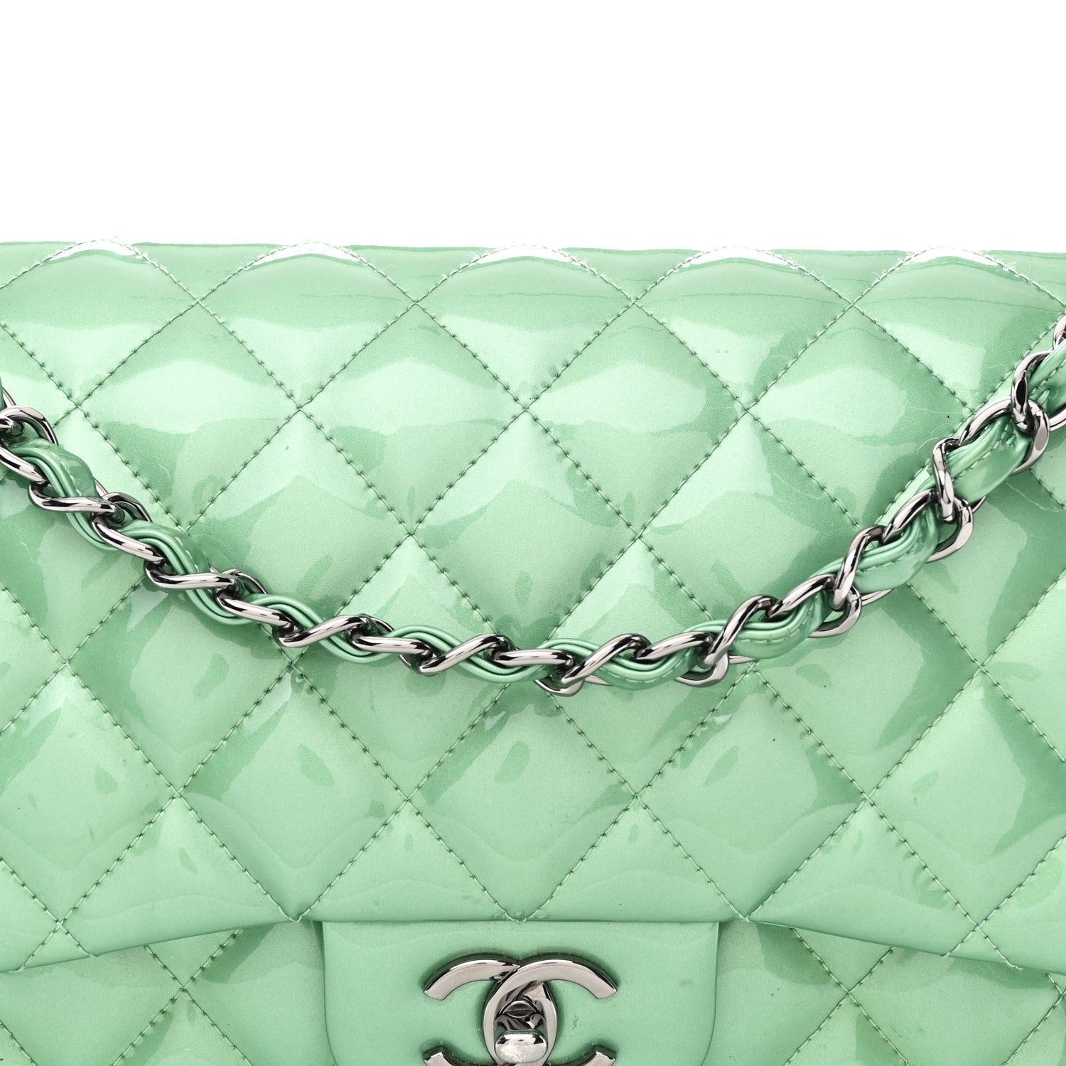 Chanel Patent Calfskin Quilted Jumbo Double Flap Green 8 of 11