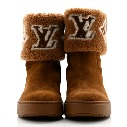 Louis Vuitton Suede Calfskin Shearling Snowdrop Flat Ankle Boot 38 Cognac 2 of 8