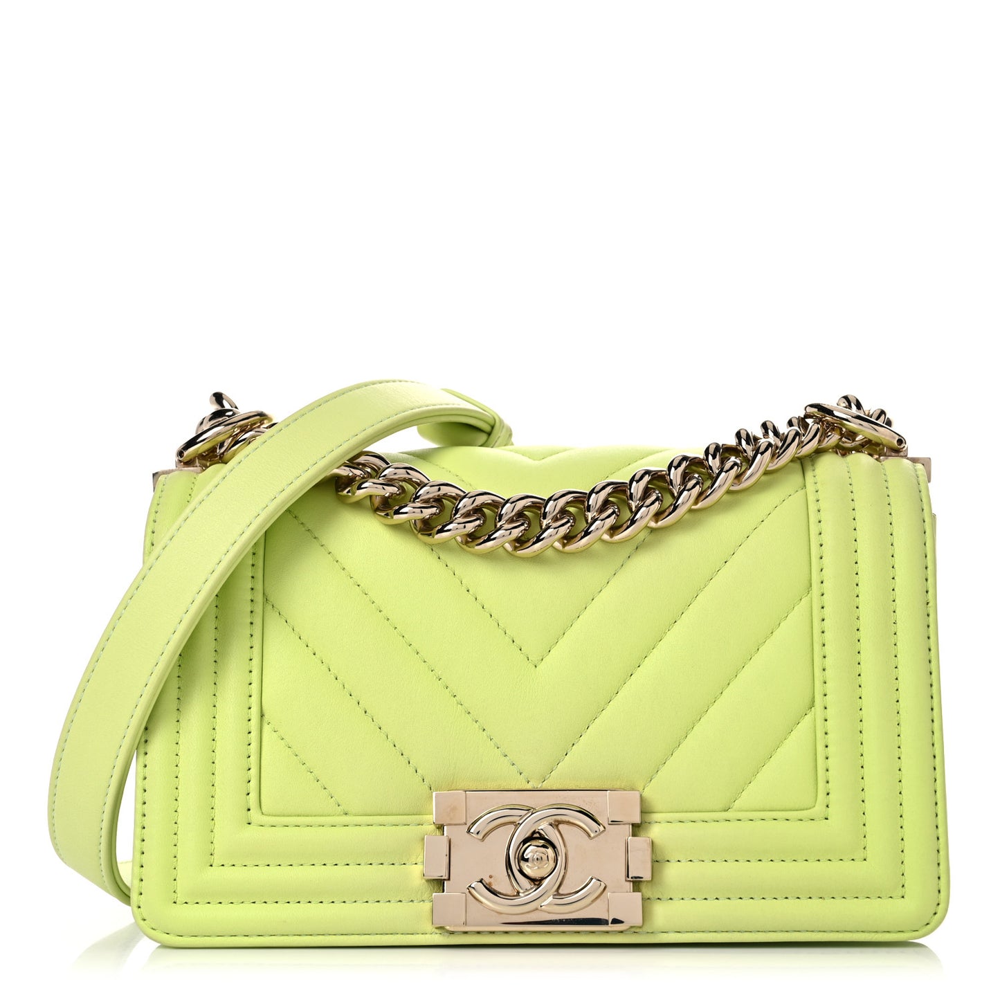 Calfskin Chevron Quilted Small Boy Flap Light Green