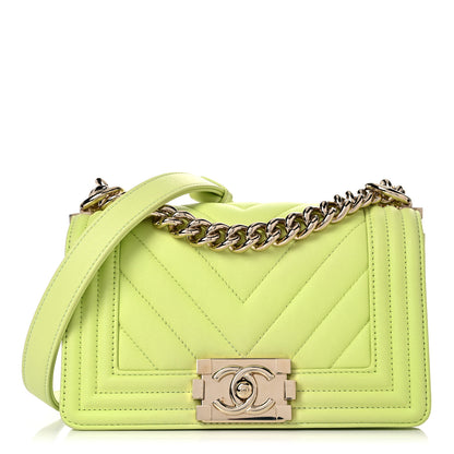 Chanel Calfskin Chevron Quilted Small Boy Flap Light Green 1 of 11