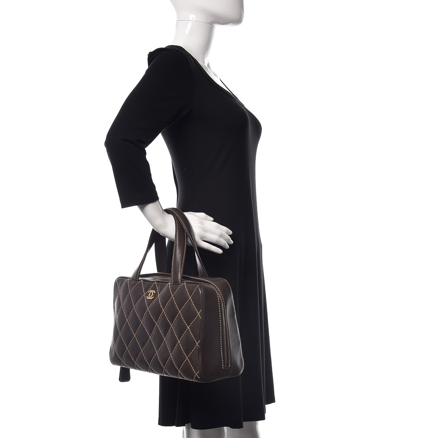 Chanel Calfskin Wild Stitch Top Handle Bag Brown 2 of 19