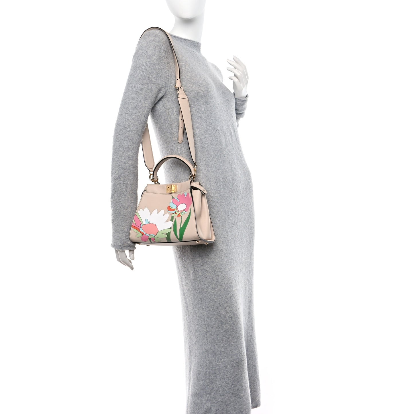 Nappa Flower Inlay Mini Peekaboo Iconic Satchel Poudre Sand Nuvola Multicolor