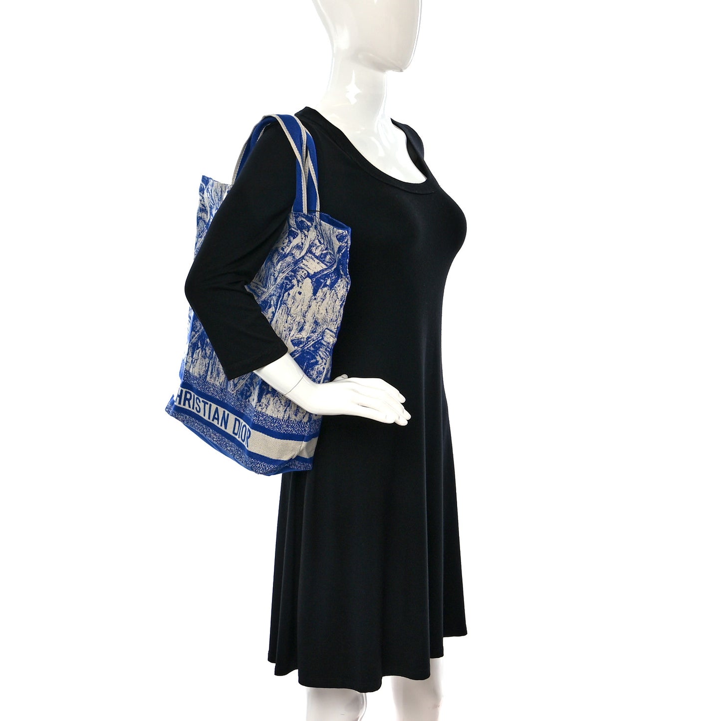 Canvas Embroidered Cruise Tote Ivory Blue