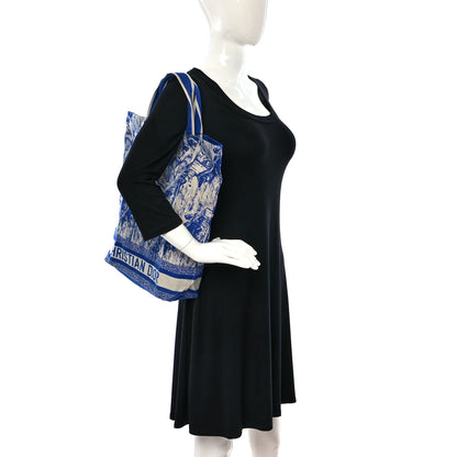 Christian Dior Canvas Embroidered Cruise Tote Ivory Blue 2 of 8