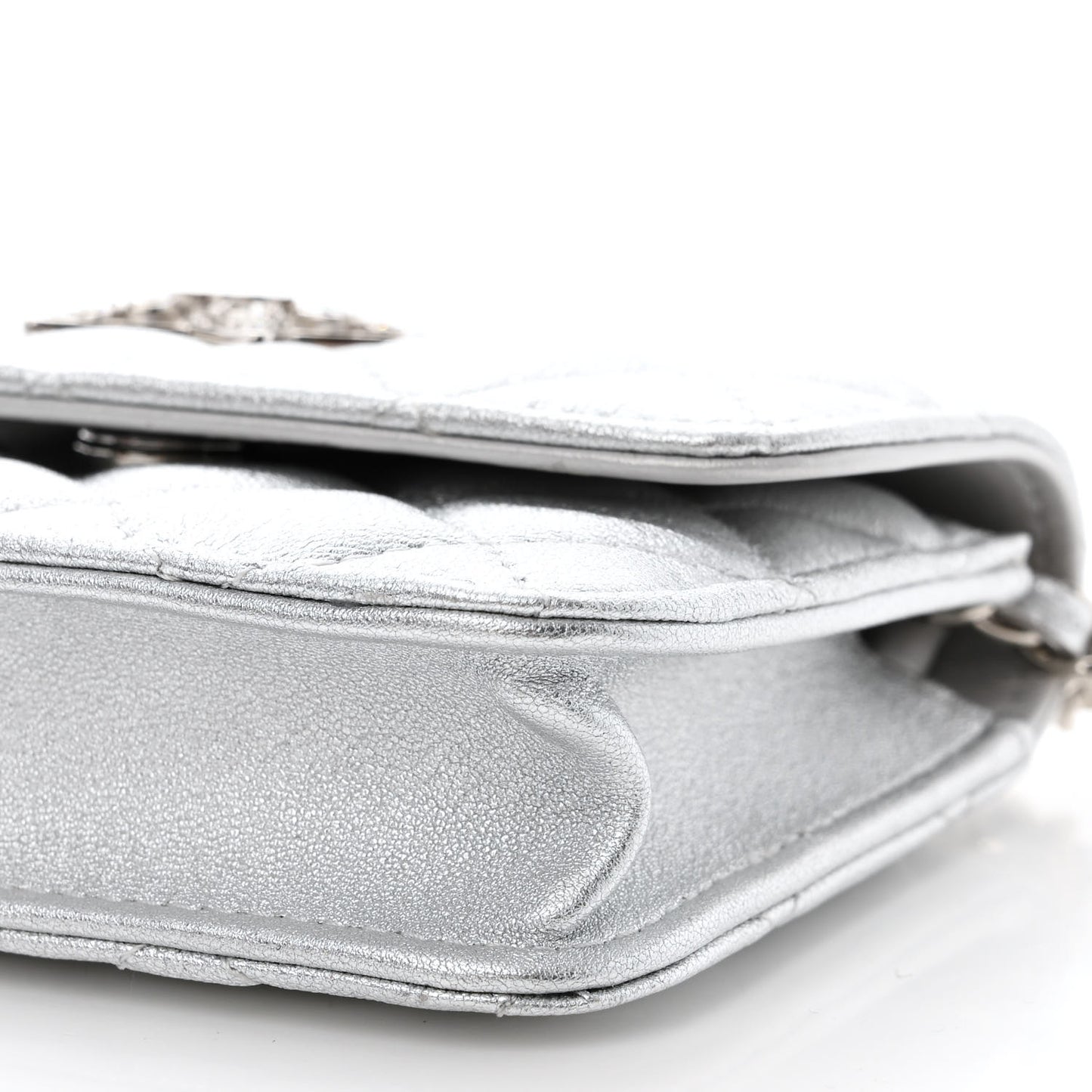 Metallic Lambskin Crystal Quilted Star Chain Belt Bag Silver
