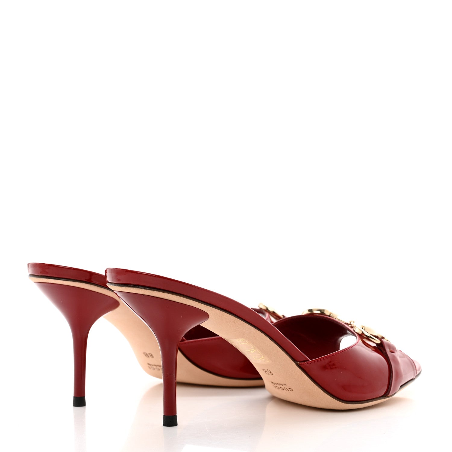 Gucci Patent Calfskin Horsebit Mid Heel Slides 8 Red 4 of 8