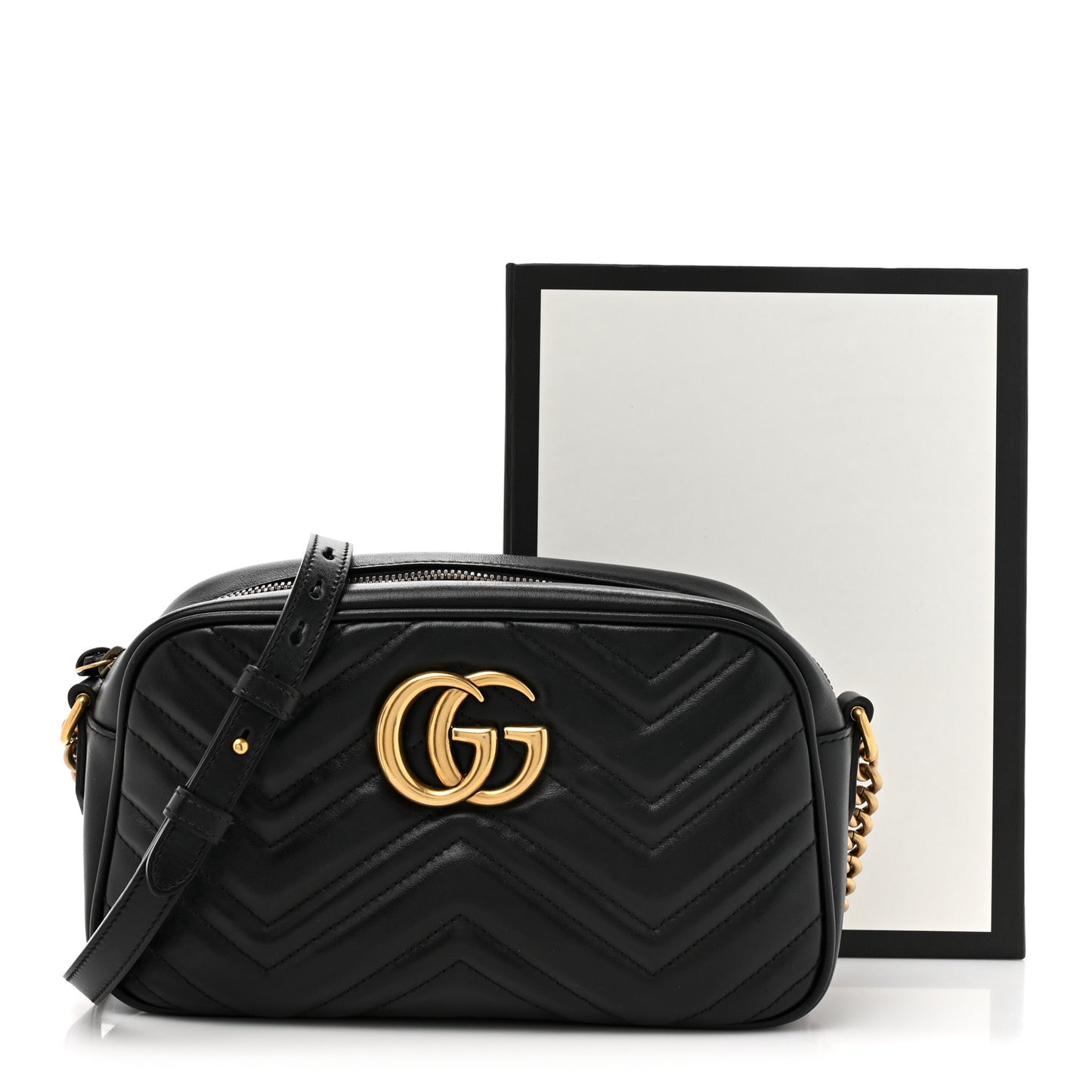 Calfskin Matelasse Small GG Marmont Chain Shoulder Bag Black