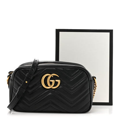 Gucci Calfskin Matelasse Small GG Marmont Chain Shoulder Bag Black 14 of 14