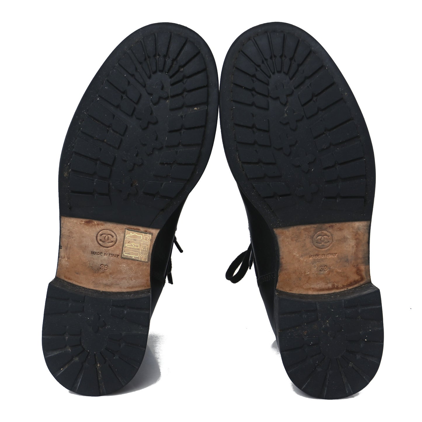 Calfskin Quilted Lace Up Combat Boots 39 Black