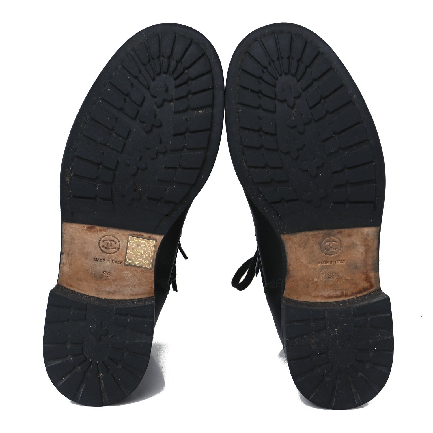 Chanel Calfskin Quilted Lace Up Combat Boots 39 Black 6 of 12