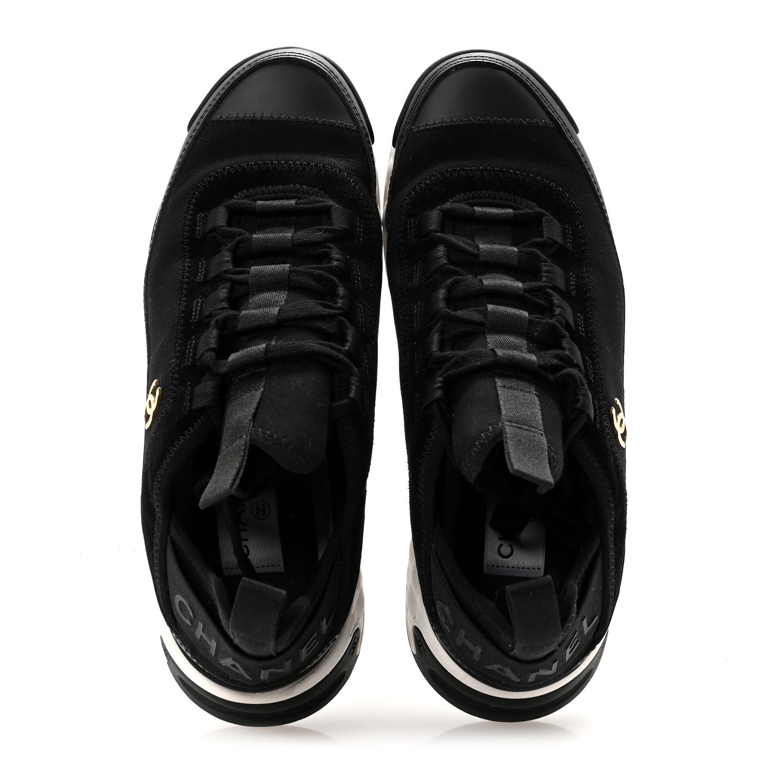 Chanel Velvet Calfskin Mixed Fibers CC Sneakers 38 Black 2 of 9