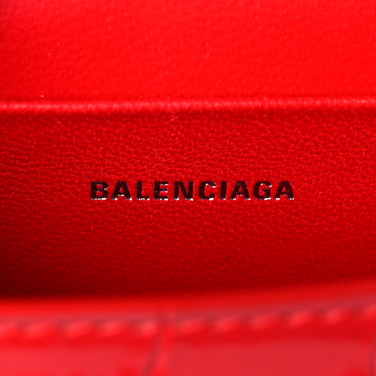 Balenciaga Shiny Calfskin Tonal B Crocodile Embossed Hourglass Top Handle Bag Mini Bright Red 6 of 9