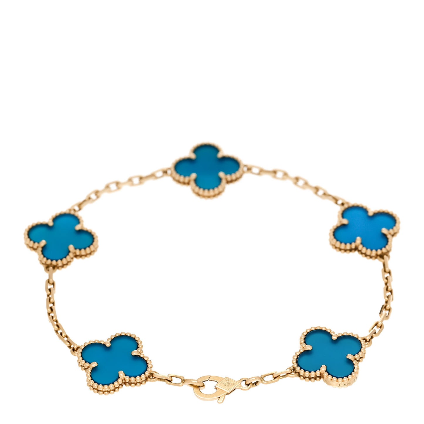 18K Yellow Gold Blue Agate 5 Motifs Vintage Alhambra Bracelet