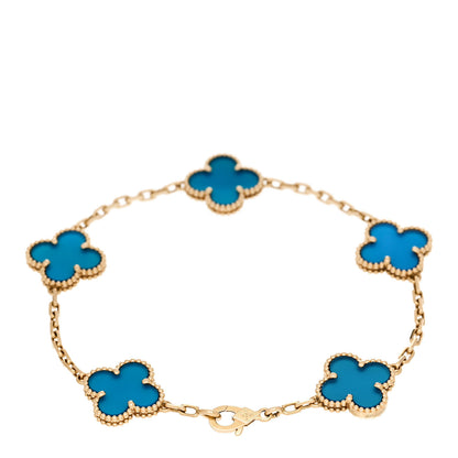 Van Cleef & Arpels 18K Yellow Gold Blue Agate 5 Motifs Vintage Alhambra Bracelet 2 of 5