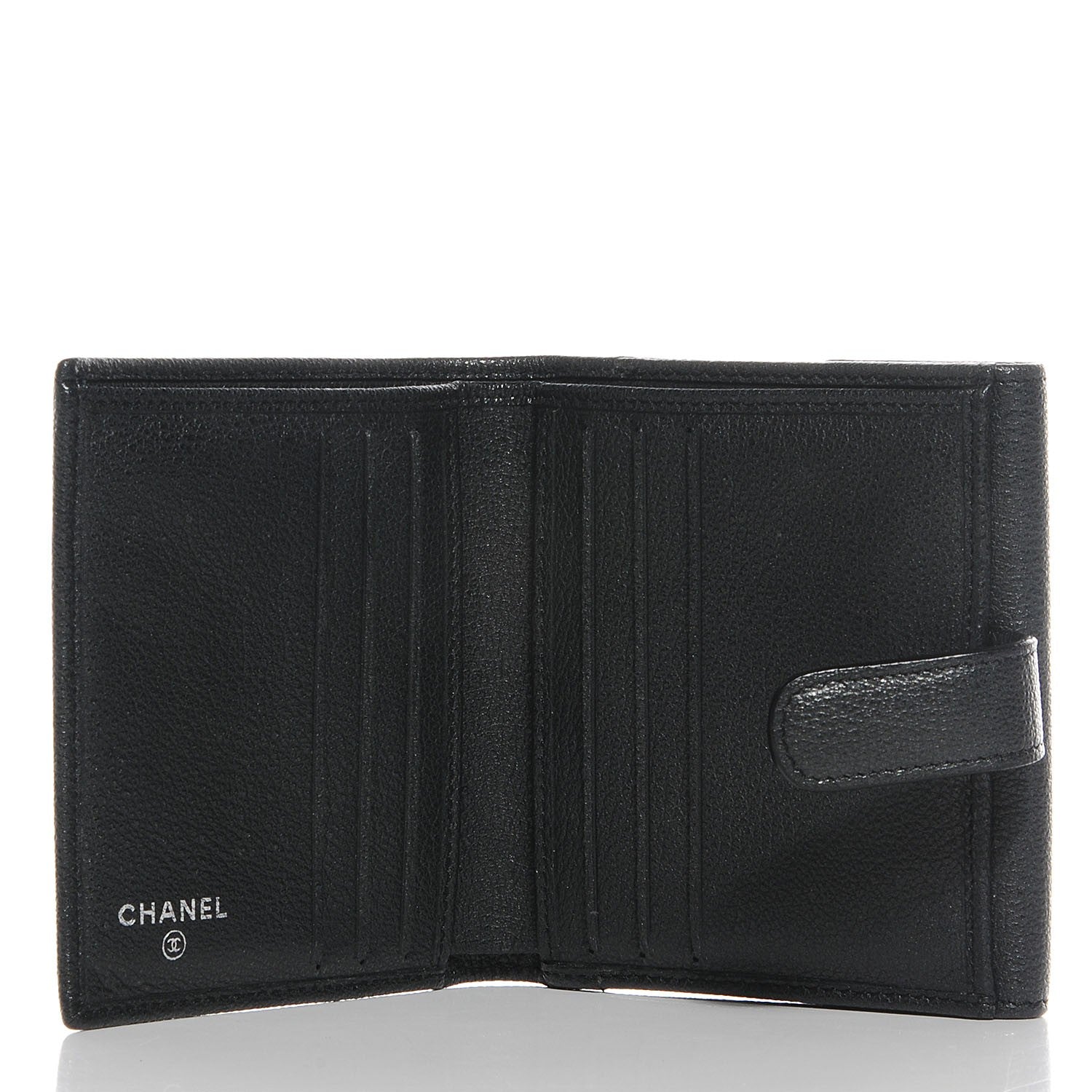 Chanel Glazed Goatskin Camellia Embossed French Flap Wallet Black 5 of 7