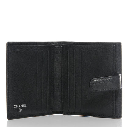 Chanel Glazed Goatskin Camellia Embossed French Flap Wallet Black 5 of 7