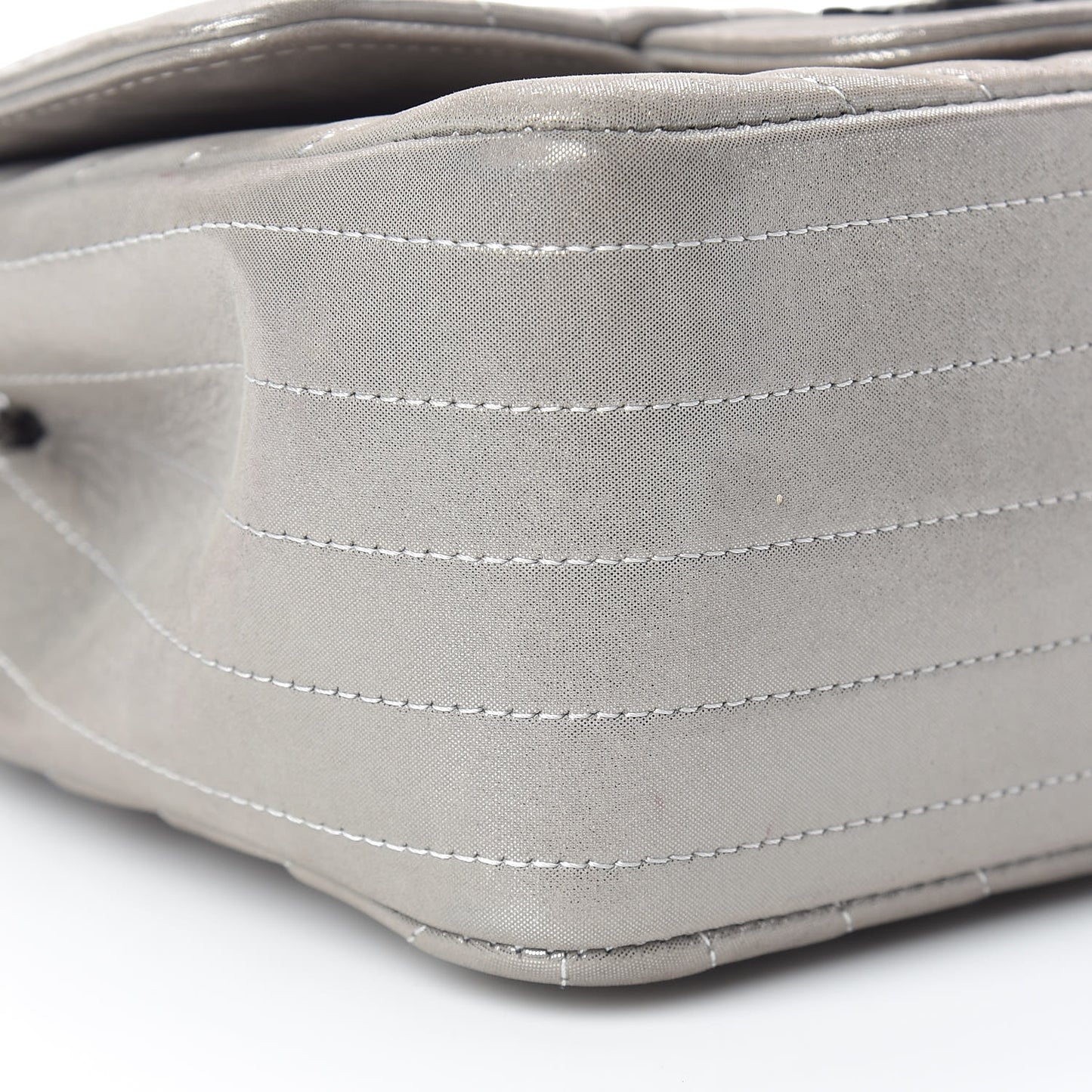 Iridescent Calfskin Chevron Quilted Mini Square Flap Silver