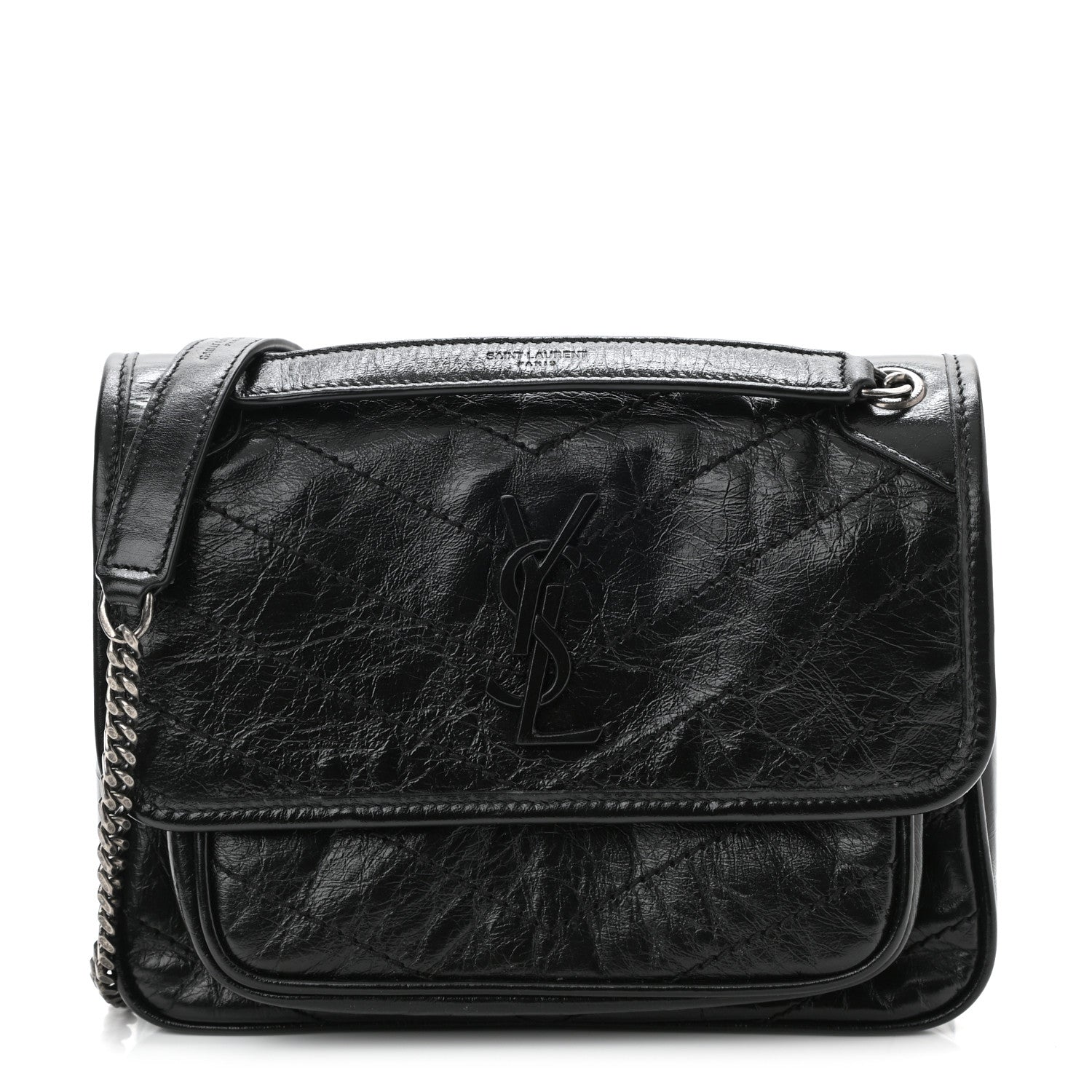 Saint Laurent Crinkled Lambskin Matelasse Monogram Baby Niki Chain Satchel Black 1 of 12